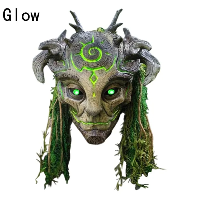 Cosplay Mascaras Halloween 2022 Forest Spirit Mask/Helmet, Realistic Face Costumes Led Light Up Mask Funny Unisex Adults маска