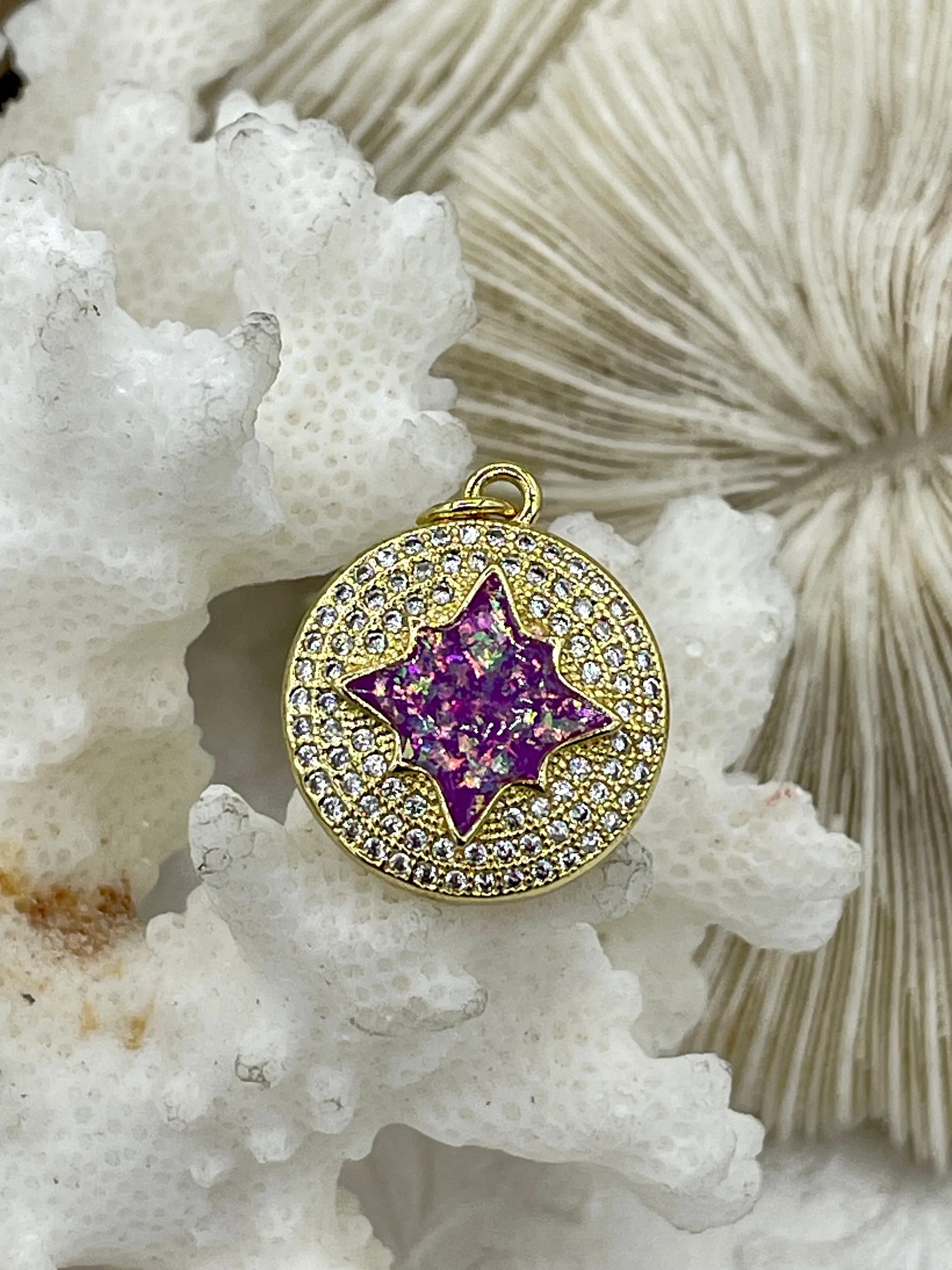 Gold Charms with Glitter Enamel and CZ, 4 Colors, Turquoise, Purple, White, Blue, Brass Charms, Cubic Zirconia, Glitter Enamel, Fast Ship