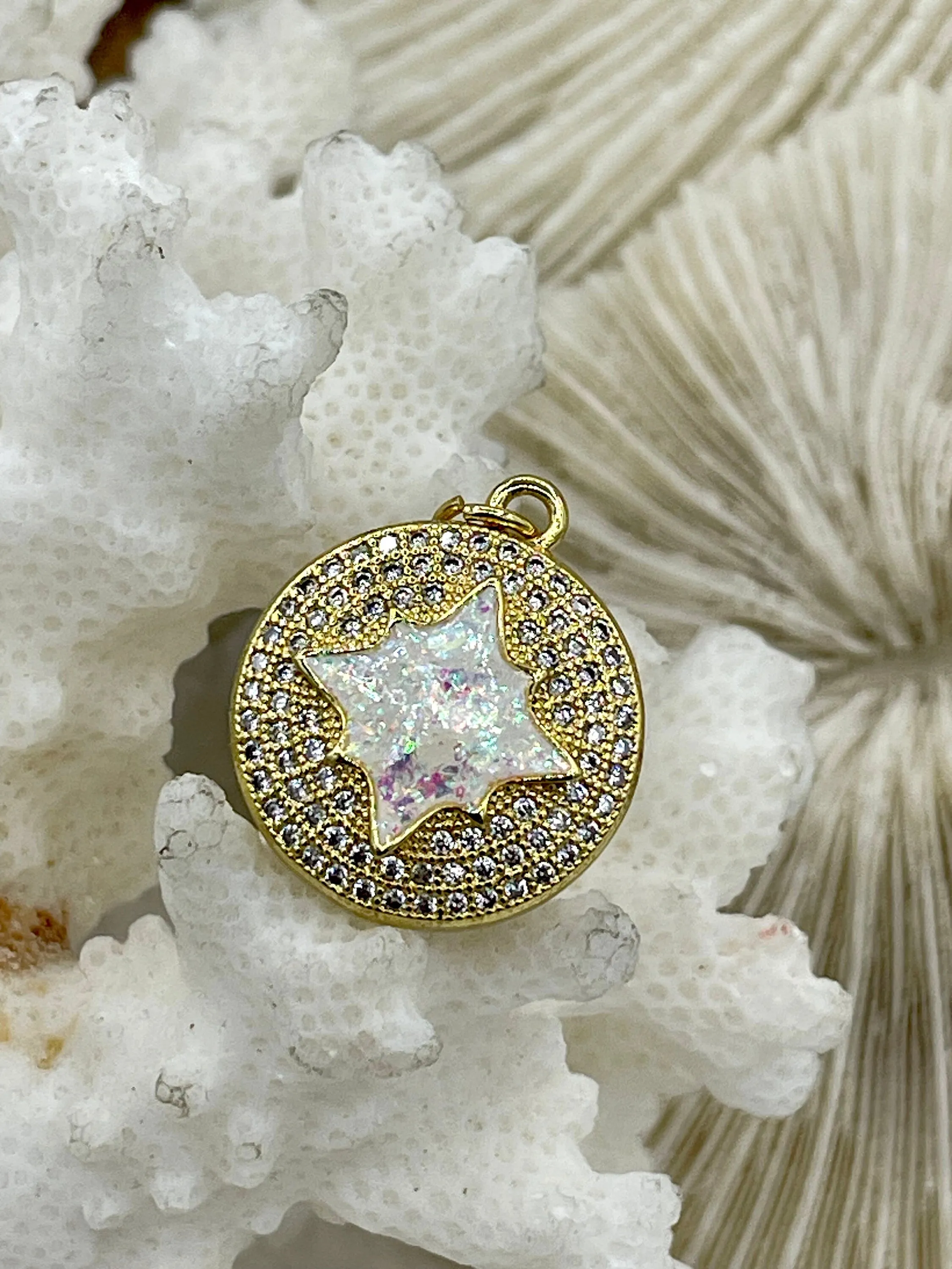 Gold Charms with Glitter Enamel and CZ, 4 Colors, Turquoise, Purple, White, Blue, Brass Charms, Cubic Zirconia, Glitter Enamel, Fast Ship
