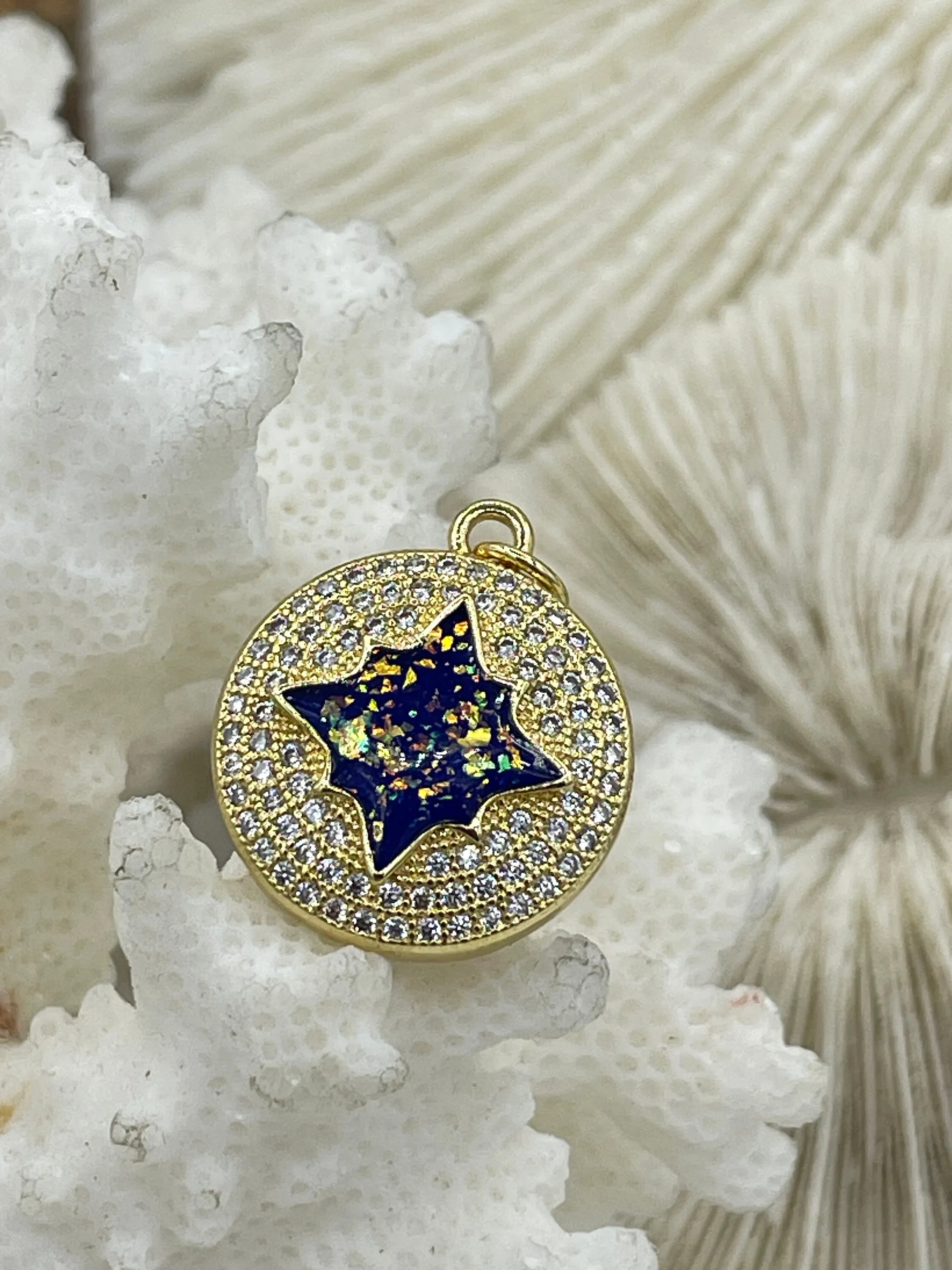 Gold Charms with Glitter Enamel and CZ, 4 Colors, Turquoise, Purple, White, Blue, Brass Charms, Cubic Zirconia, Glitter Enamel, Fast Ship