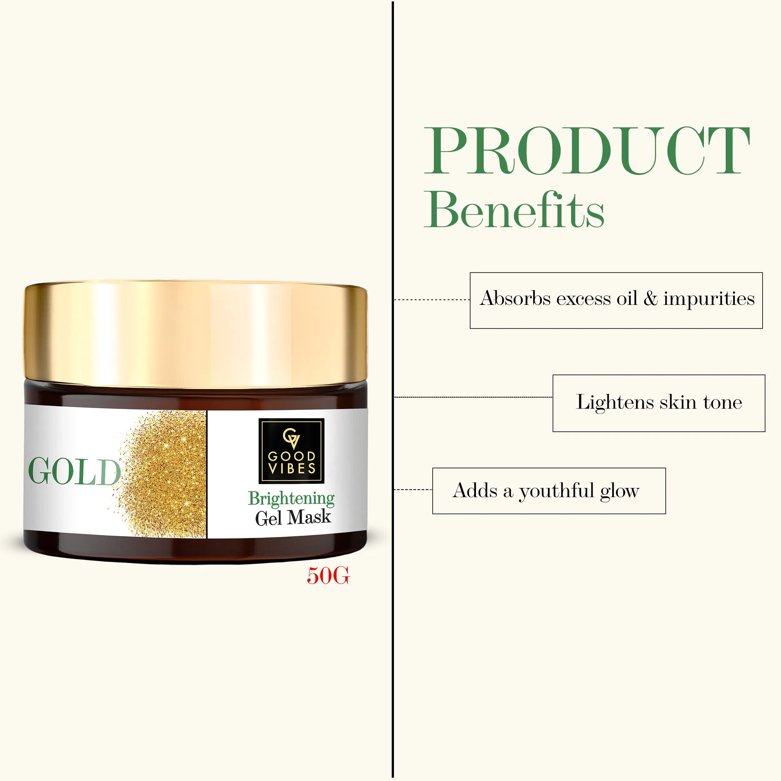 Good Vibes Gold Brightening Gel Mask | Anti-Ageing, Nourishing | No Parabens, No Sulphates, No Mineral Oil, No Animal Testing (50g)