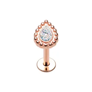 WildKlass Jewelry Rose Gold Sparkling Glitter Ornate Teardrop Steel Labret